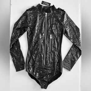 Black Long Sleeve Bodysuit with Zipper Details